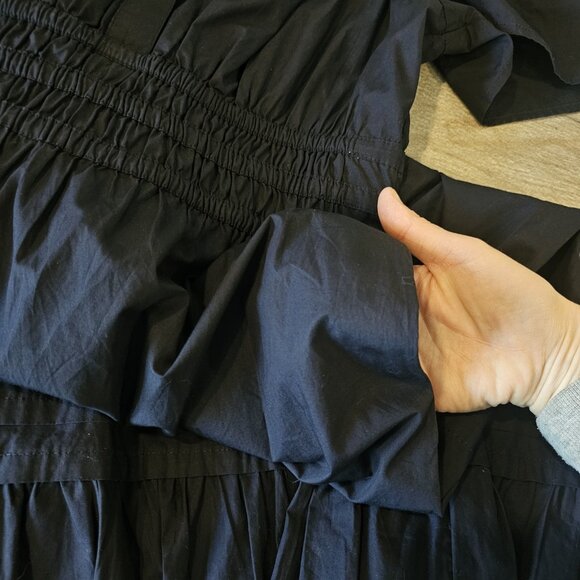 Quince Poplin Tiered Maxi Dress Navy Blue Organic Cotton Pockets Sz XS Smocked - Picture 8 of 11